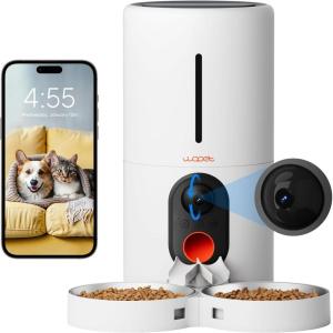 WOPET Automatic Cat Feeders 2 Cats-Timed Cat Feeder with Stainless Steel Bowl, Programmable 1-6 Meals Control, Dual Power Supply Auto Pet Feeder for Cats and Dogs(White)