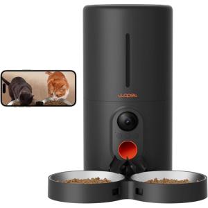 WOPET Automatic Cat Feeders 2 Cats-Timed Cat Feeder with Stainless Steel Bowl, Programmable 1-6 Meals Control, Dual Power Supply Auto Pet Feeder for Cats and Dogs(Black/Grey)