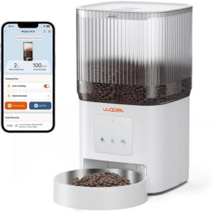 WOPET Automatic Cat Feeder, 5G WiFi Automatic Dog Feeder with APP Control for Remote Feeding, Cat Food Dispenser with Low Food Sensor and Voice Recorder,Up to 10 Meals Per Day for Cats and Dogs(White)