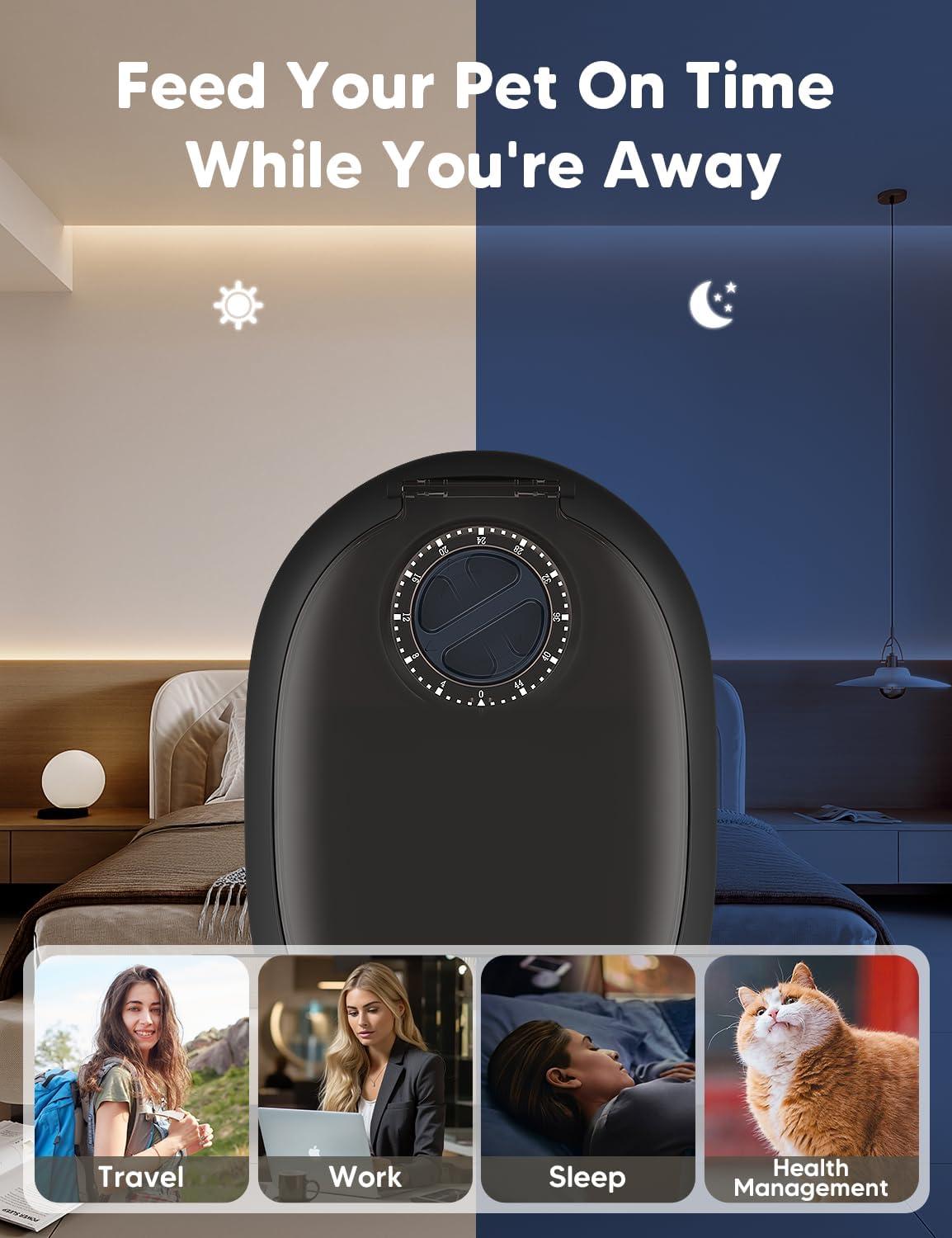 imageWOPET Automatic Cat Feeder 48Hour Timed Pet Food Dispenser with Ice Pack for Freshness Yogurt ampamp Canned Meals Perfect for Cats Kittens ampamp Small DogsBlack