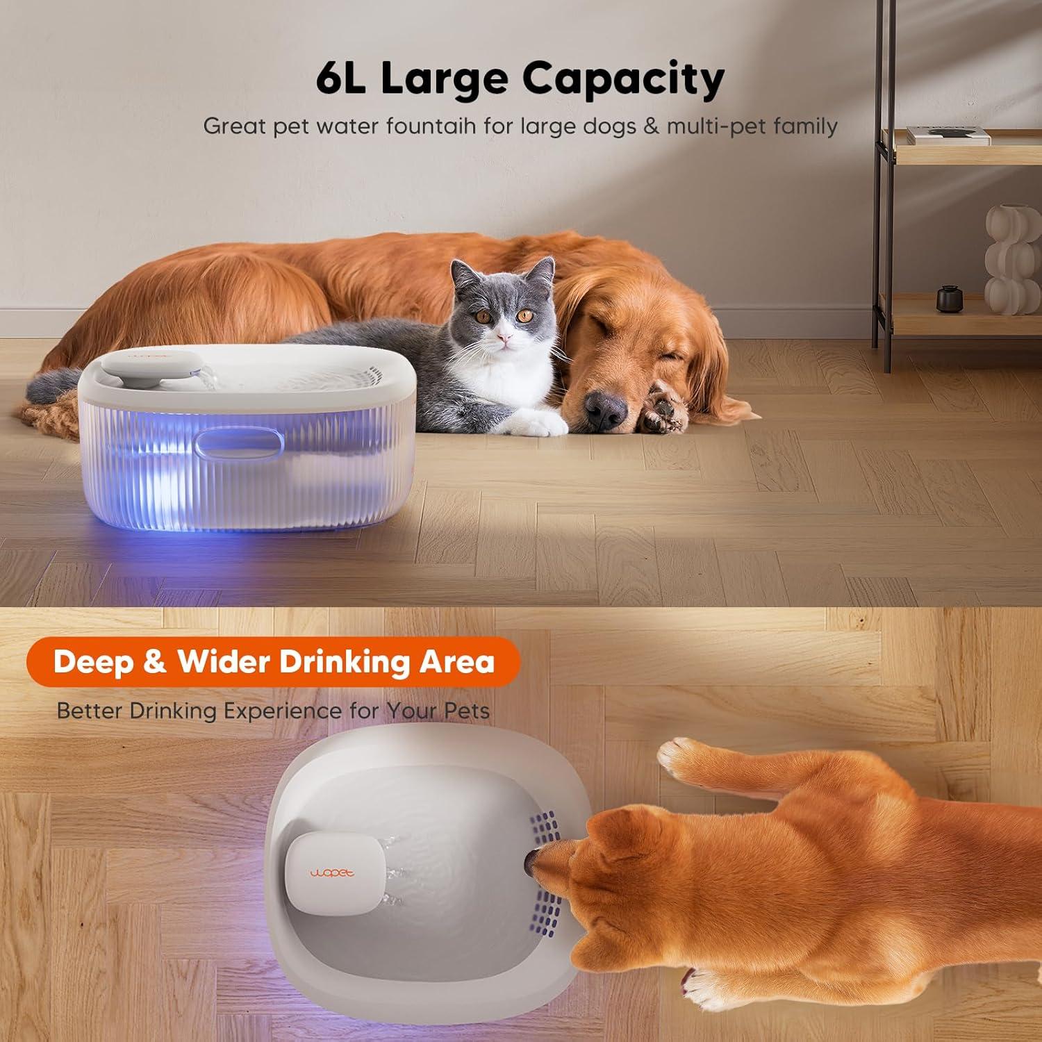 imageWOPET Dog Water Fountain for Large Dogs 6L205oz17Gal Dog Water Bowl Dispenser Automatic Cat and Pet Water Fountain with 6 FiltersampampVisual Water Level for Large Medium Small Breed Dogs PetsWhite Pet Fountain2 Filters