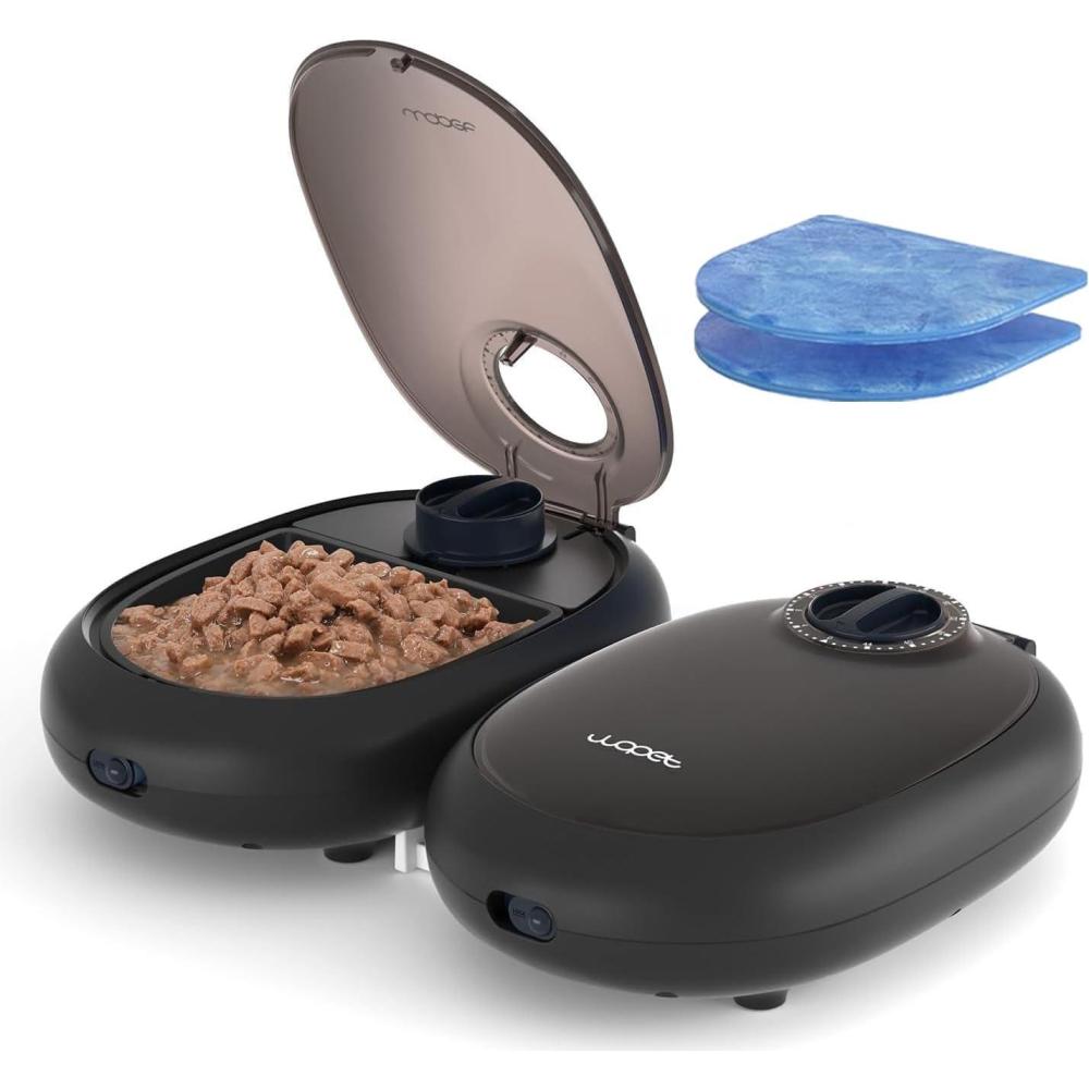 imageWOPET Automatic Cat Feeder 48Hour Timed Pet Food Dispenser with Ice Pack for Freshness Yogurt ampamp Canned Meals  Perfect for Cats Kittens ampamp Small DogsBlack