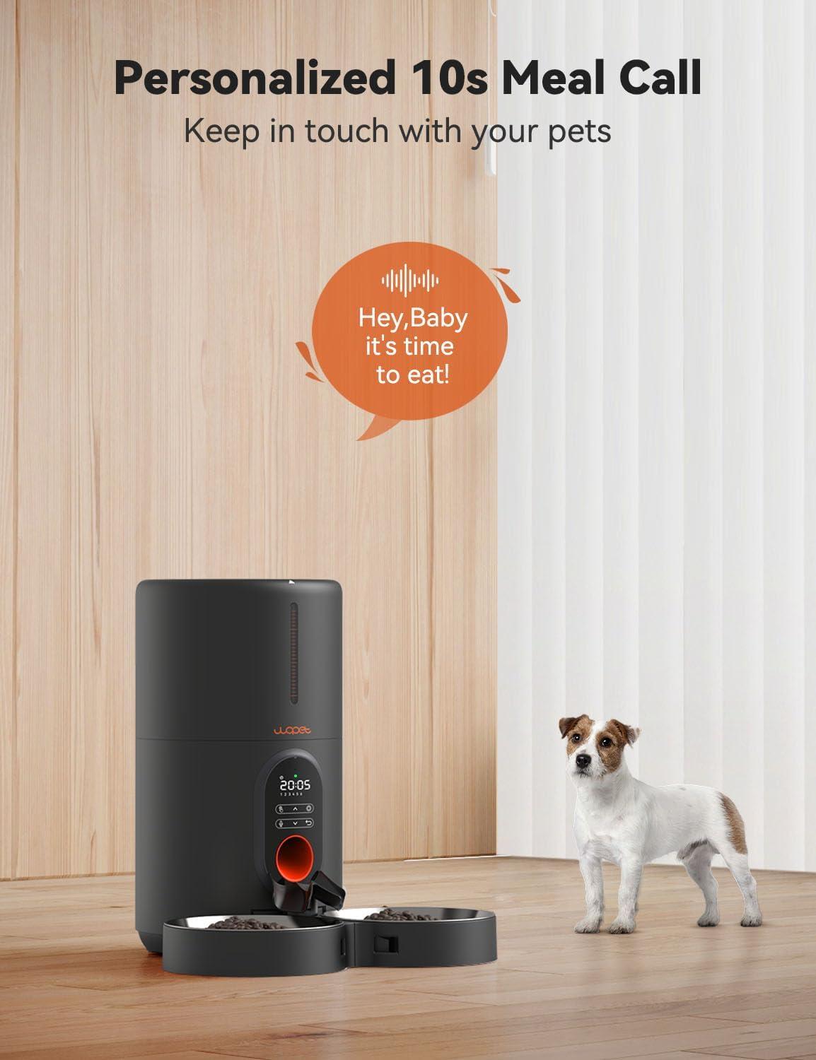 imageWOPET Automatic Cat Feeders 2 Cats 5 Timed Cat Food Dispenser with Stainless Steel Bowl Programmable 16 Meals Control Dual Power Supply Auto Pet Feeder for Cats and DogsBlack