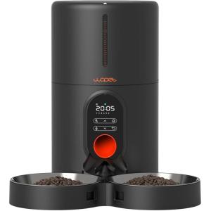 WOPET Automatic Cat Feeders 2 Cats, (𝟮𝟬𝟮5 𝗨𝗽𝗴𝗿𝗮𝗱𝗲) Timed Cat Food Dispenser with Stainless Steel Bowl, Programmable 1-6 Meals Control, Dual Power Supply Auto Pet Feeder for Cats and Dogs(Black)