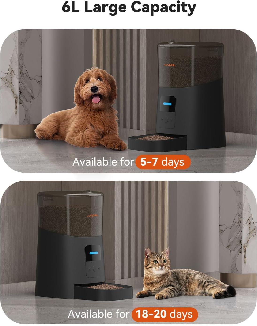 imageWOPET 6L Automatic Cat FeederWiFi Enabled Smart Pet Feeder for Cats and DogsAuto Dog Food Dispenser with Portion Control Distribution Alarms and Voice Recorder Up to 15 Meals per DayBlack