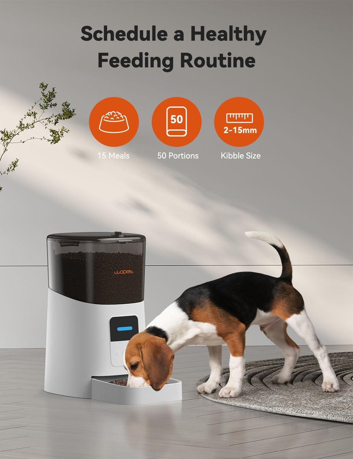 imageWOPET 6L Automatic Cat FeederWiFi Enabled Smart Pet Feeder for Cats and DogsAuto Dog Food Dispenser with Portion Control Distribution Alarms and Voice Recorder Up to 15 Meals per DayWhiteWhite