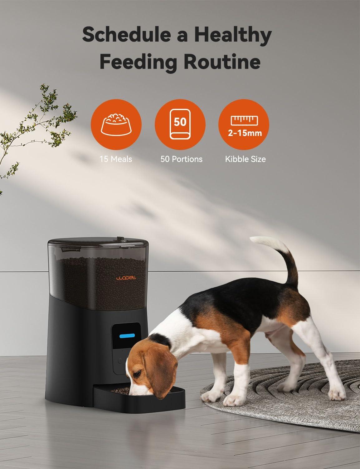 imageWOPET 6L Automatic Cat FeederWiFi Enabled Smart Pet Feeder for Cats and DogsAuto Dog Food Dispenser with Portion Control Distribution Alarms and Voice Recorder Up to 15 Meals per DayBlack