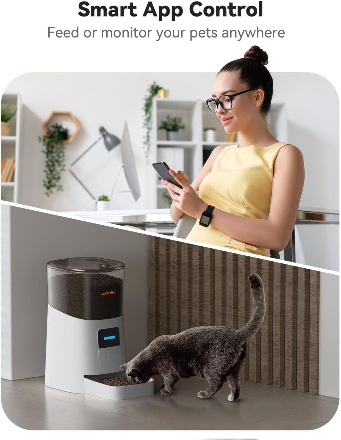 imageWOPET 6L Automatic Cat FeederWiFi Enabled Smart Pet Feeder for Cats and DogsAuto Dog Food Dispenser with Portion Control Distribution Alarms and Voice Recorder Up to 15 Meals per DayWhiteWhite