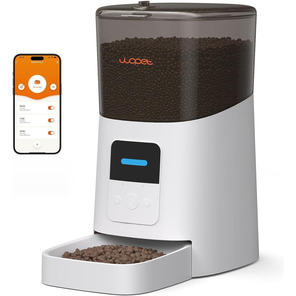 imageWOPET 6L Automatic Cat FeederWiFi Enabled Smart Pet Feeder for Cats and DogsAuto Dog Food Dispenser with Portion Control Distribution Alarms and Voice Recorder Up to 15 Meals per DayWhiteWhite