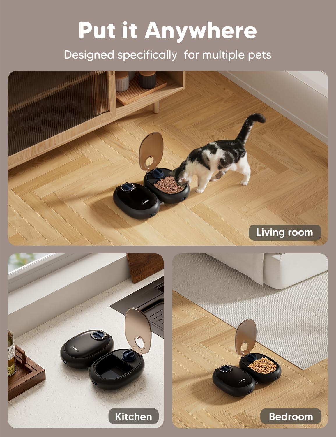 imageWOPET Automatic Cat Feeder 48H Programmable Pet Feeder Ice Pack to Keep Fresh for Yogurt ampamp Canned Meals Perfect for Cats Kittens ampamp Small DogsBlack