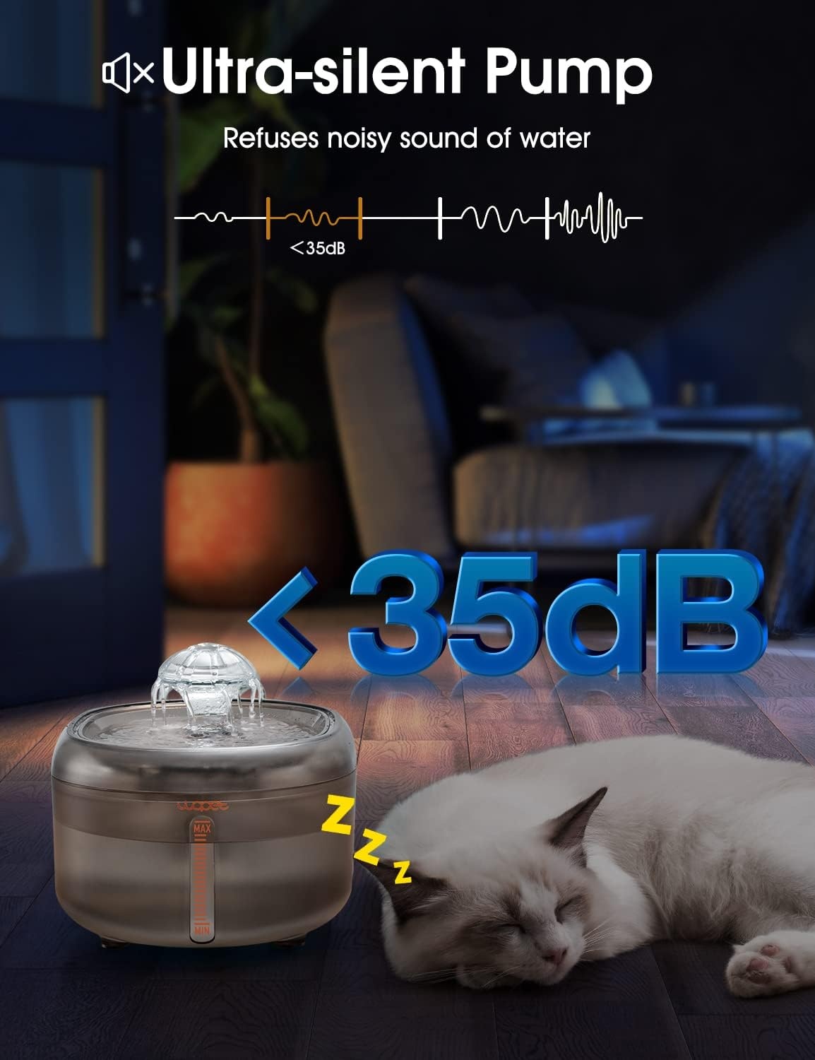 image:imageWOPET Cat Water Fountain 67oz2L Automatic Pet Water Dispenser for Cats amp Small Dogs Ultra Quiet SleepFriendly Pump BPAFree 2 Flow Modes Visible Water Level 3Stage FiltrationGrey