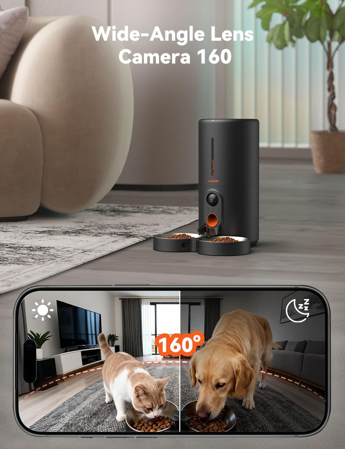 image:imageWOPET Automatic Dog Feeder with Camera1080P HD Video with Night Vision 5GHz24GHz Dog Food Dispenser with App Control 4GB SD Card 2Way Audio for Cats amp DogsBlackGrey