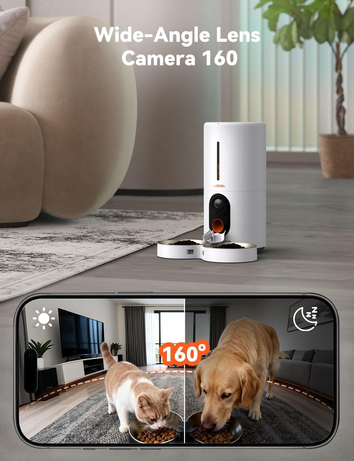 image:imageWOPET Automatic Dog Feeder with Camera1080P HD Video with Night Vision 5GHz24GHz Dog Food Dispenser with App Control 4GB SD Card 2Way Audio for Cats amp DogsWhiteWhite