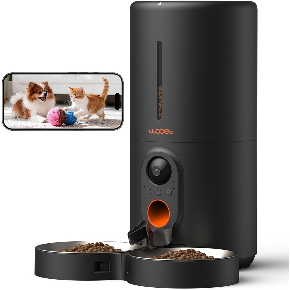 image:imageWOPET Automatic Dog Feeder with Camera1080P HD Video with Night Vision 5GHz24GHz Dog Food Dispenser with App Control 4GB SD Card 2Way Audio for Cats amp DogsBlackGrey